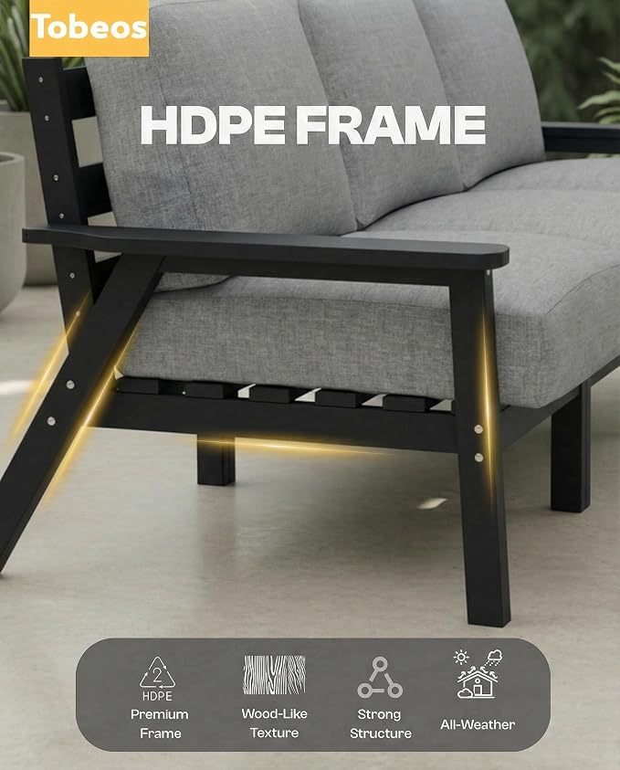 HDPE 5 Piece Patio Furniture Set, Outdoor Couch - Image 4