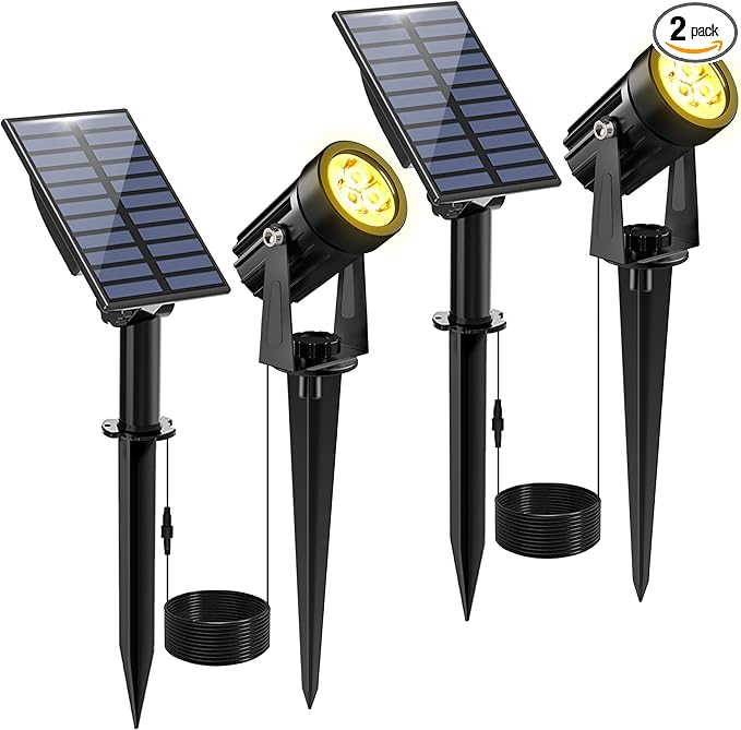Solar Spot Lights Outdoor, 2 Pack Solar Landscape Spotlights IP65 Waterproof by CREPOW