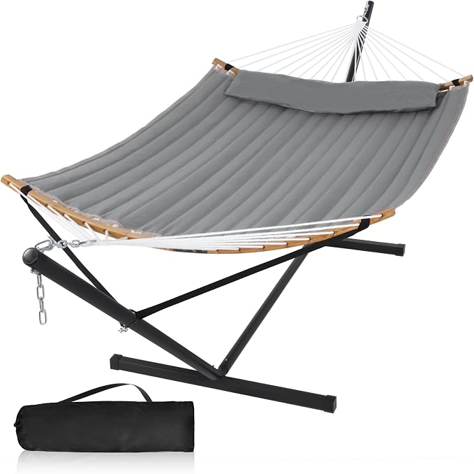 Outdoor Hammock with Stand Included, Heavy Duty Hammock with Curved Spreader Bar by MansionHome