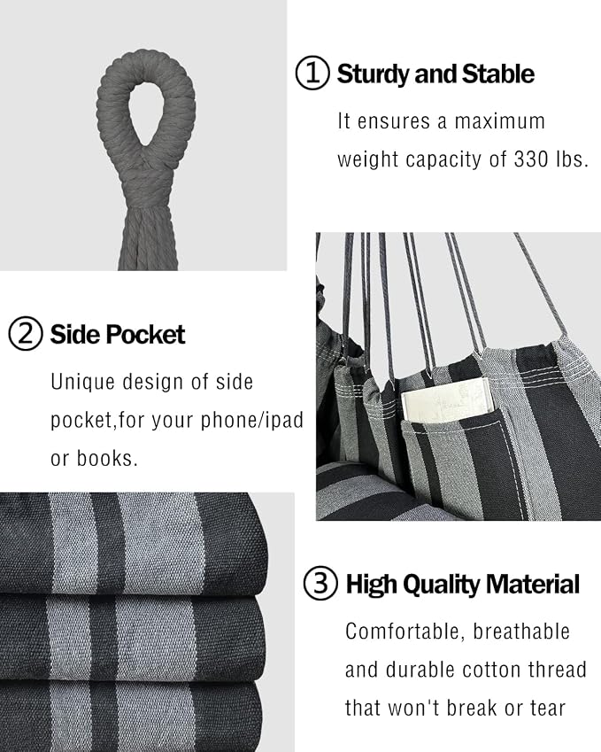 Halalona Hammock Chair Hanging Hammock Chair Rope Swing 2 Cushions - Image 4