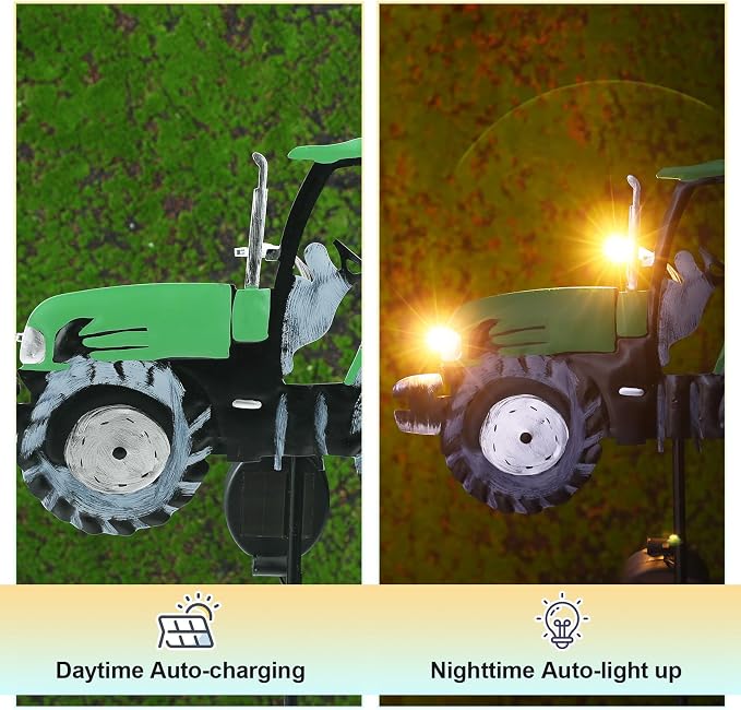 Solar Tractor Light Metal Yard Stake Solar Powered Light Up Metal Tractor - Image 3