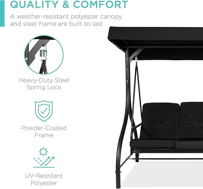 Best Choice Products 3-Seat Outdoor Large Converting Canopy Swing Glider - Image 3