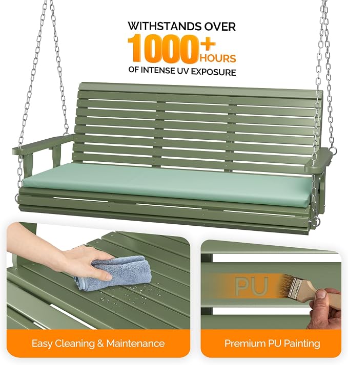 VINGLI Heavy Duty 880 LBS Patio Wooden Porch Swing Outdoor - Image 3