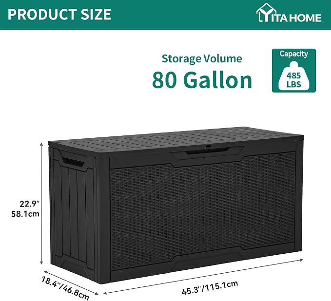 YITAHOME 80 Gallon Resin Deck Box, Weather Resistant Outdoor Rattan Storage Box - Image 6