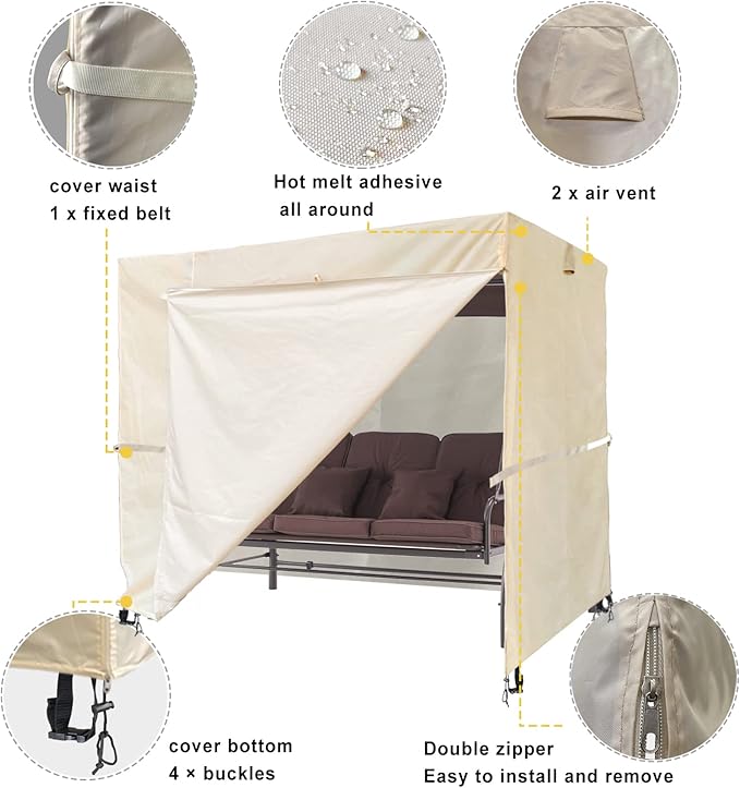 Ourdoor Swing Cove, 3 Triple Seater Hammock Cover Garden Swing Cover Garden - Image 4