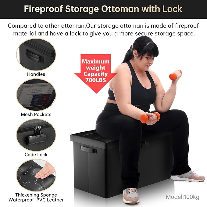 ENGPOW Storage Ottoman Bench, Fireproof Folding Bench - Image 6