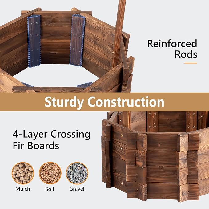 VINGLI Wooden Wishing Well Outdoor Planters, Well Covers - Image 3