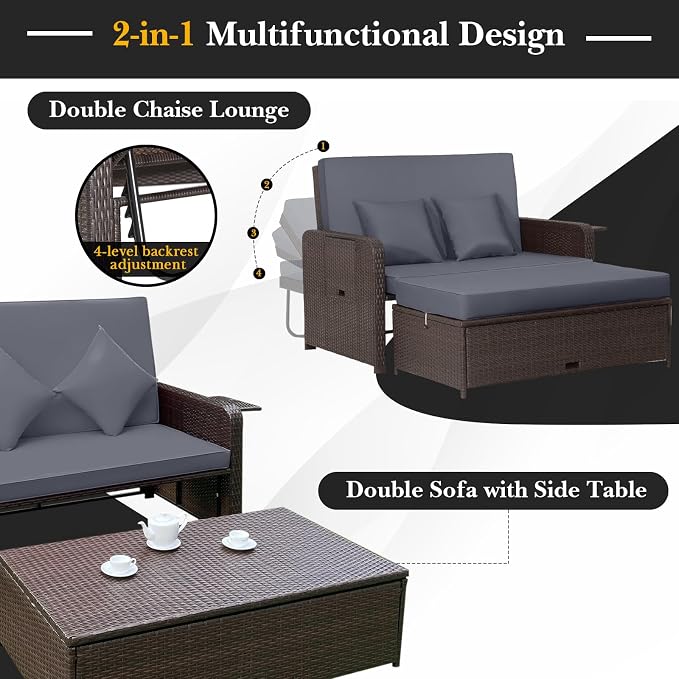 HAPPYGRILL Patio Rattan Wicker Daybed - Image 4