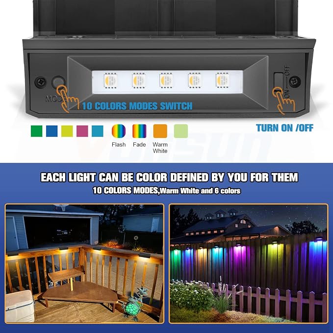 VOLISUN Solar Deck Lights, 7 Colors&Warm White Outdoor 4-Pack Waterproof Led - Image 2