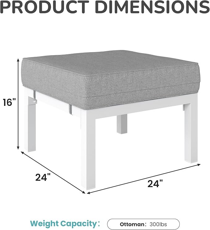Wisteria Lane Outdoor Footstools Patio Ottoman Set of 2, Aluminum All-Weather - Image 2