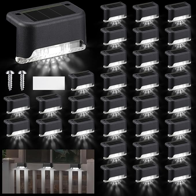 Geelin 32 Pcs Solar Deck Lights Outdoor, Waterproof LED Solar Step Fence Lights by Geelin