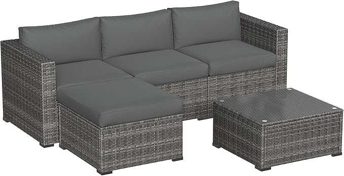 5 Piece Outdoor Patio Sectional Furniture Set, Weather Resistant Rattan Outside by MayinColor