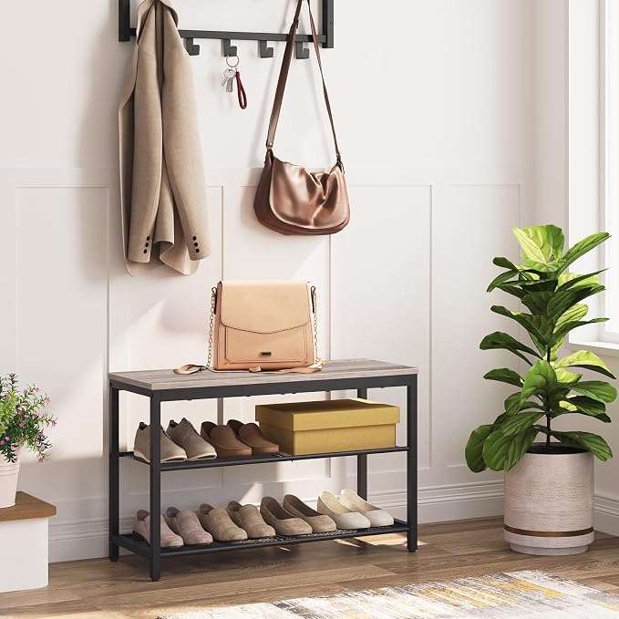 HOOBRO Shoe Bench, 3-Tier Shoe Rack, Industrial Shoe Organizer Storage Bench - Image 4