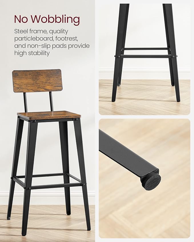 VASAGLE Set of 2 Bar Stools, Bar Height Stools, 29.1 Inches Tall Barstools - Image 4