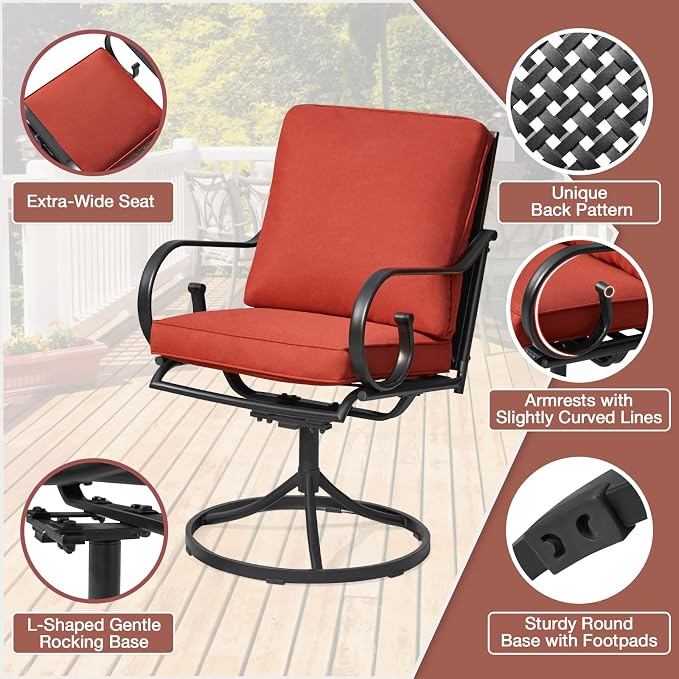 MELLCOM 5 Pcs Outdoor Dining Set, 4 Swivel Rocker Chairs - Image 6