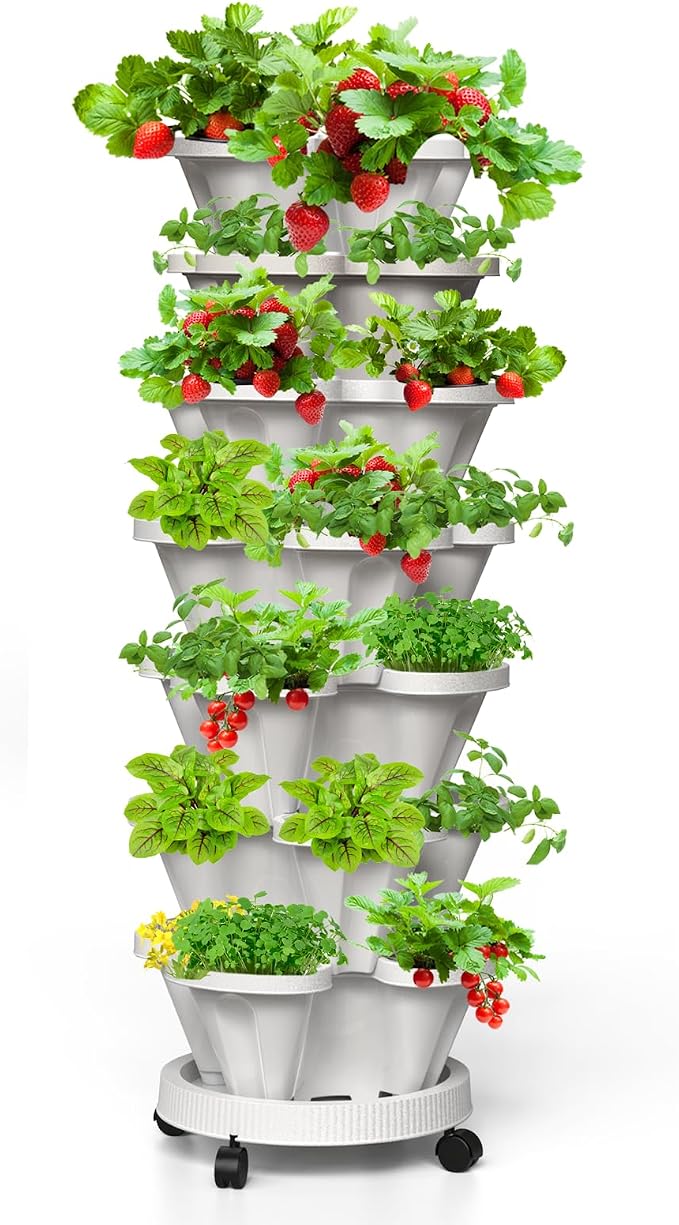 Strawberry Vertical Planter Tower Garden, 7 Tiered Stackable Planter Herb by Tectsia