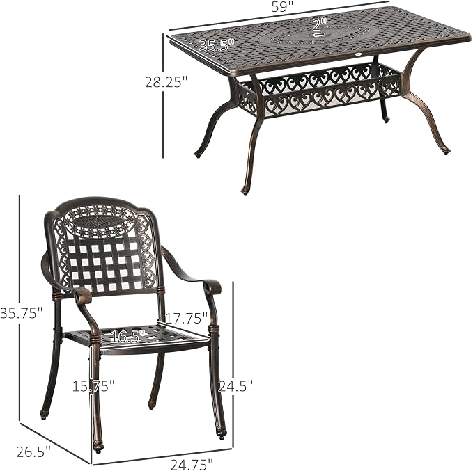 Outsunny 7-Piece Patio Dining Set, Cast Aluminum Outdoor Furniture Set - Image 7