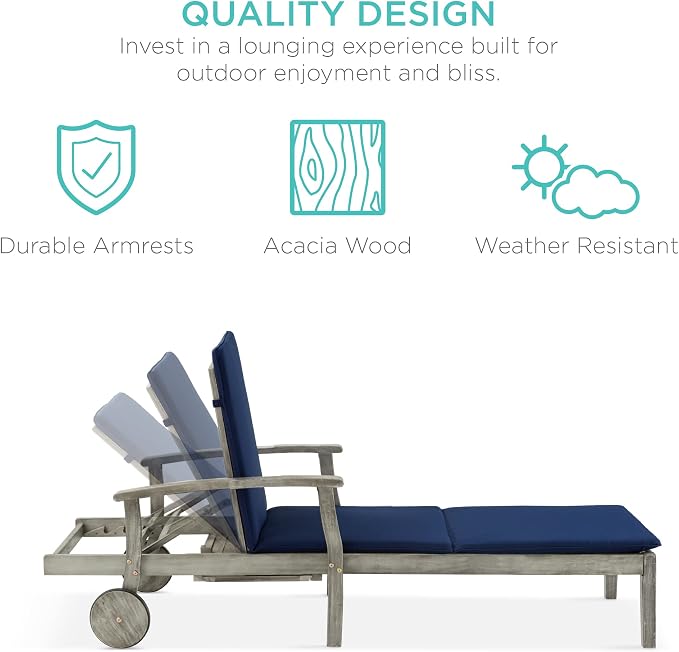 Best Choice Products 79x26in Acacia Wood Chaise Lounge Chair Recliner, Outdoor - Image 4