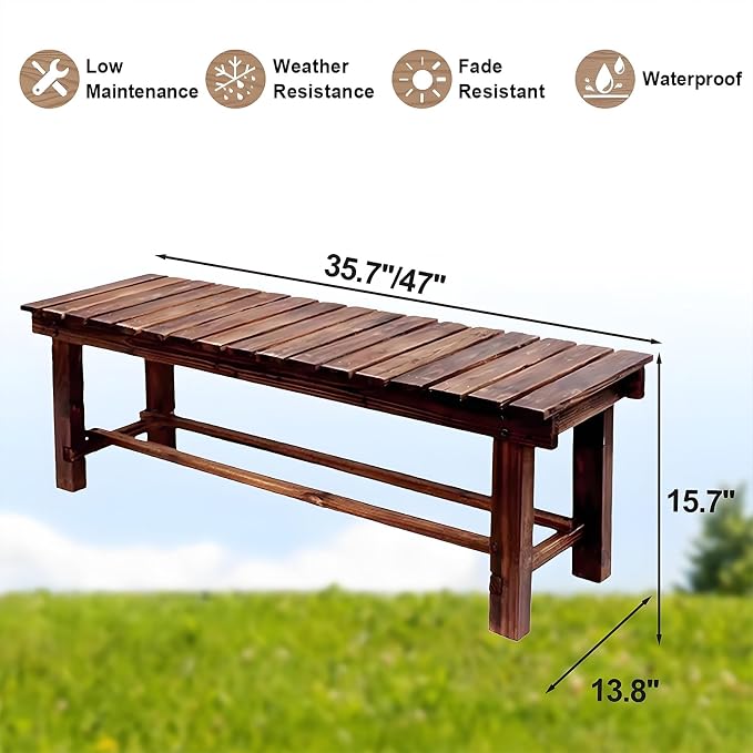47.2'' Outdoor Garden Benches Weatherproof Patio Bench Two-Person Seat Backless - Image 2