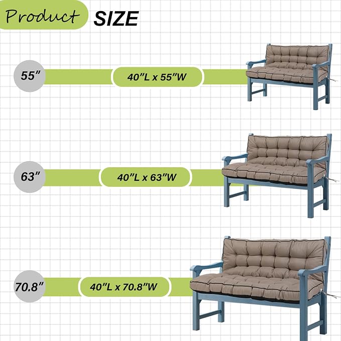 Waterproof Porch Swing Cushion Replacement, Thick 4" 2–3 Seat Outdoor Swing - Image 7
