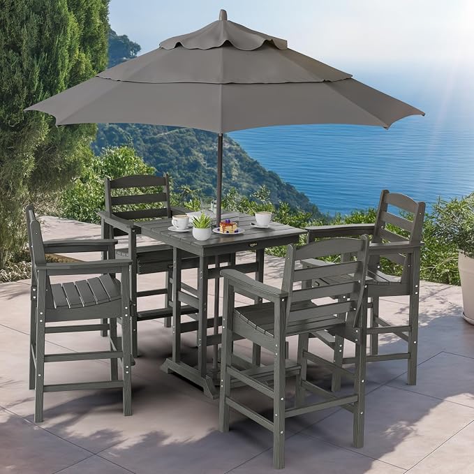VINGLI 5-Piece Adirondack Outdoor Patio Bar Table and Chairs Set, HDPE Bar Set - Image 2
