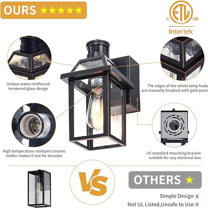 Yisuro Porch Lights with GFCI Outlet, Dusk to Dawn Motion Sensor Outdoor Light - Image 5