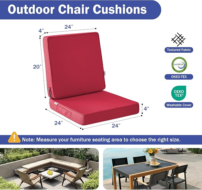 Outdoor Cushions, Outdoor Chair Cushions 24x24x4 Inch, Cushions - Image 2