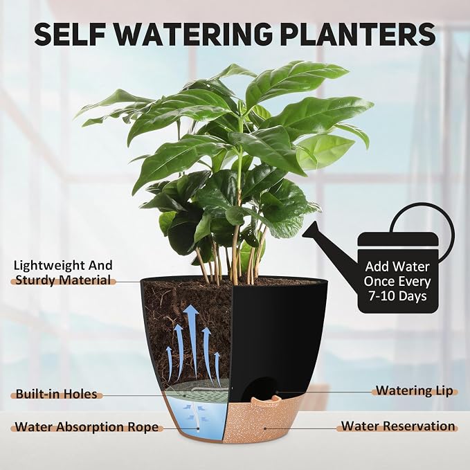 12 inch Large Self Watering Plant Pots, Flower Pots Planters - Image 5
