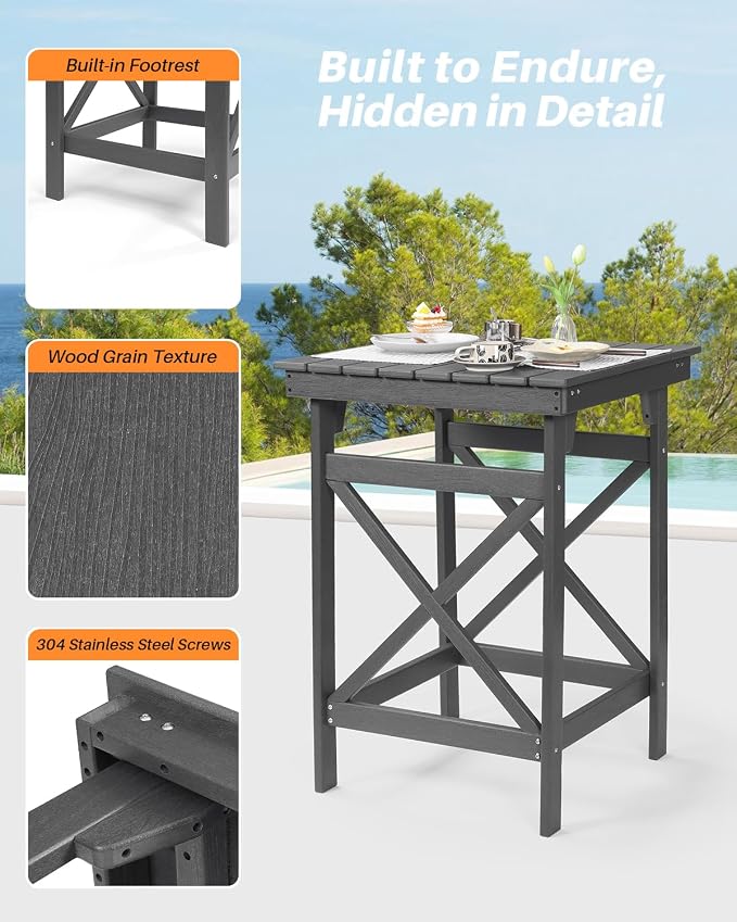 HDPE Outdoor Bar Table, All Weather HDPE Patio High Top Pub Table, Square HDPE - Image 8