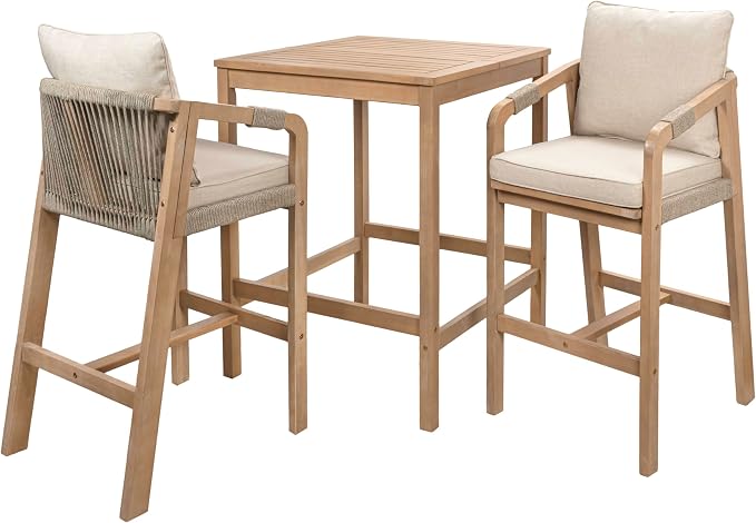 JONATHAN Y DNG2005A-3SET Porto Modern Coastal 3-Piece Acacia Wood Outdoor by JONATHANY