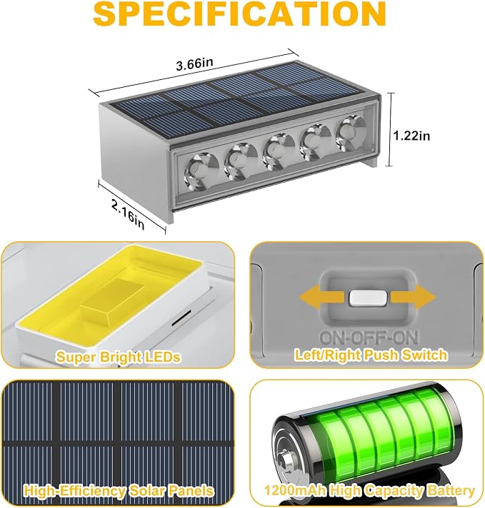 T-SUN Solar Step Light Outdoor, 6 Pack Solar Stair Lights, 6000K Step Lights - Image 6