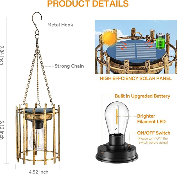KOOPER Solar Lanterns Outdoor Waterproof, 4 Pack Bronze Upgraded Bright Hanging - Image 8