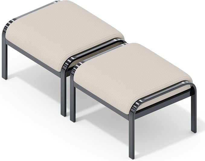 HOMREST Metal Outdoor Ottoman, 2-Piece Aluminum Footstool w/Removable Cushion by HOMREST