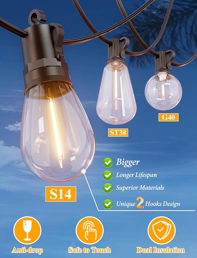 Brightever 120FT Outdoor String Lights Waterproof, LED Patio Lights - Image 2
