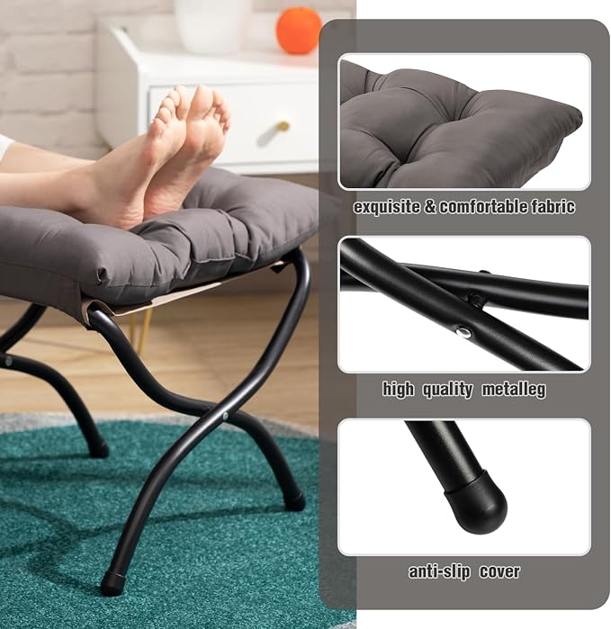 AbocoFur 15" Folding Footrest Stool, Accent Padded Sofa Foot Stool - Image 4
