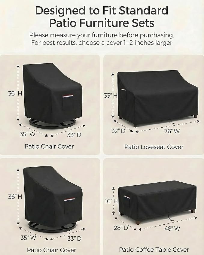 4-Piece Patio Furniture Cover Set, Waterproof Outdoor Furniture Covers - Image 3