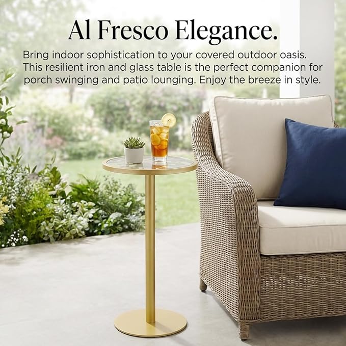 Gold Drink Table, Indoor Outdoor Small Round Side Table - Image 9