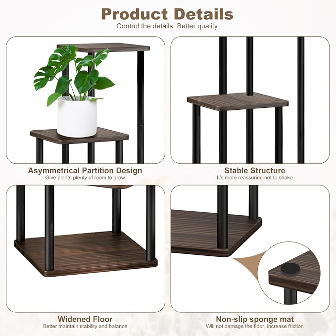 4 Tier Plant Stand Indoor, Thickened Metal Wood Corner Plant Shelf Stands - Image 4
