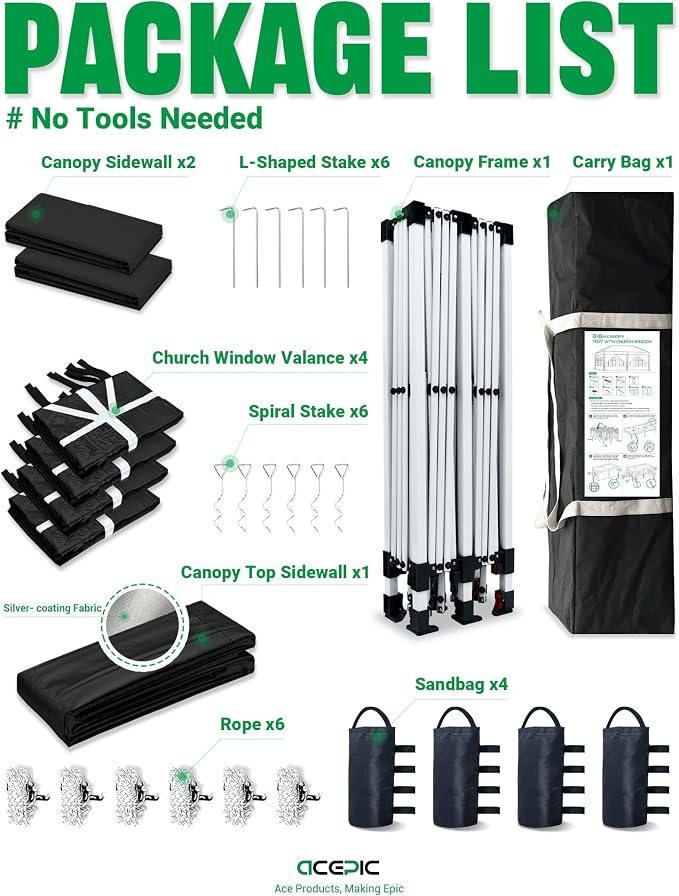 10x20 Pop Up Canopy with 6 Removable Sidewalls, 2 Central Lock Easy Set-up - Image 5
