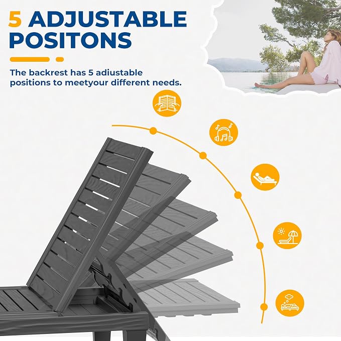 ROJIK Outdoor Chaise Lounge Chair Set of 2, - Image 4