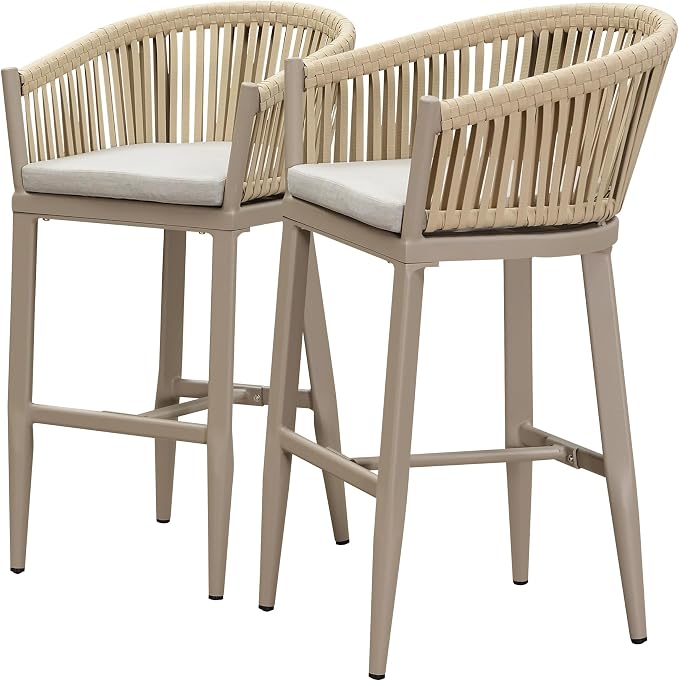 PURPLE LEAF Outdoor Bar Height Stools Set of 2 Patio Metal Modern Wicker Bar - Image 7