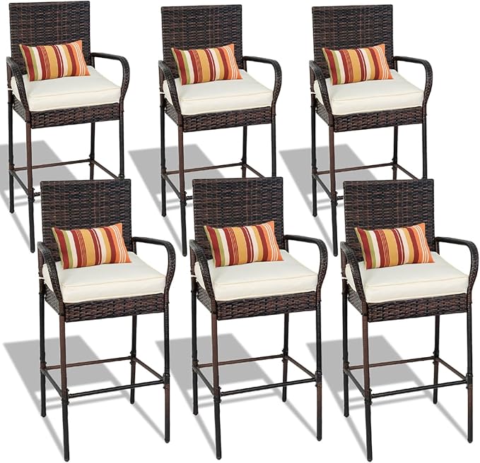 Sundale Outdoor Wicker Bar Stool Set of 6, Patio Counter Height Pub Chair by SundaleOutdoor