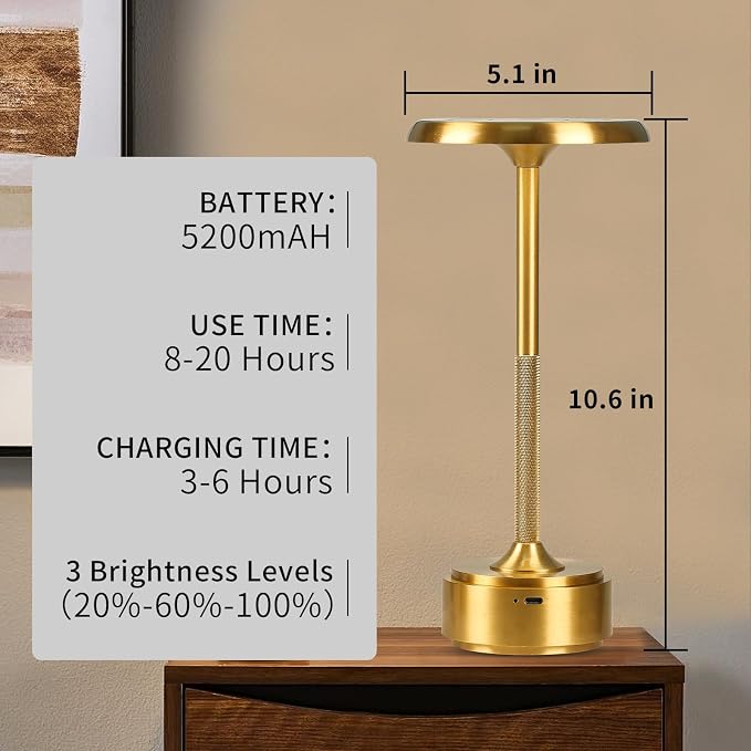 5200mAh Rechargeable Cordless LED Table Lamps Touch Sensor Light, 3-Levels - Image 4