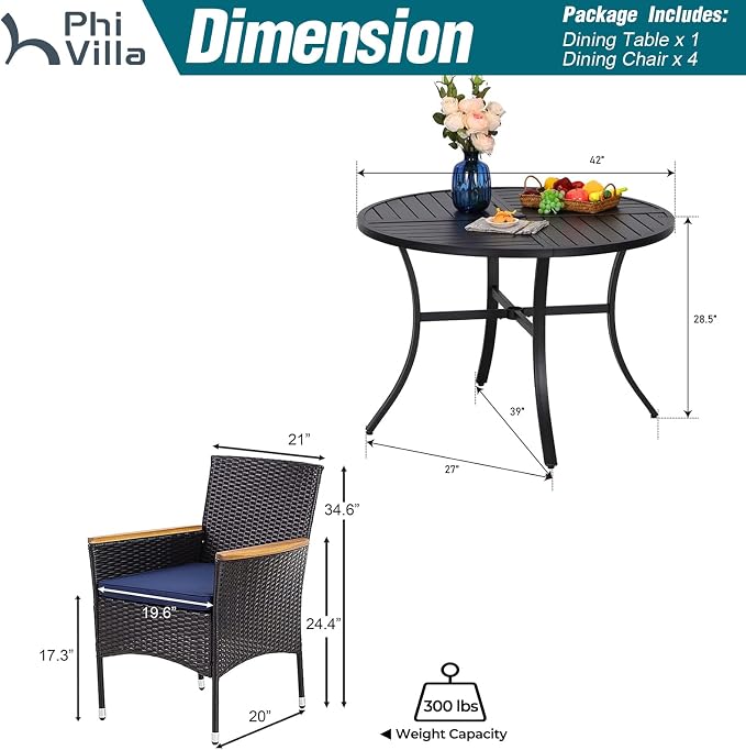 PHI VILLA 5 Pieces Outdoor Round Table Set - Image 6
