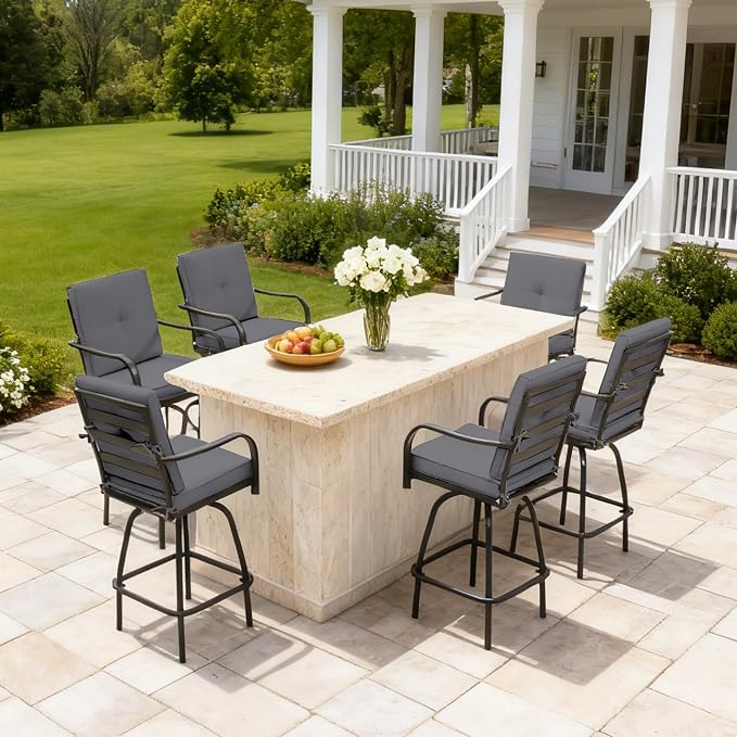 Outdoor Swivel Bar Stools Set of 6, Bar Height Patio Chairs - Image 2