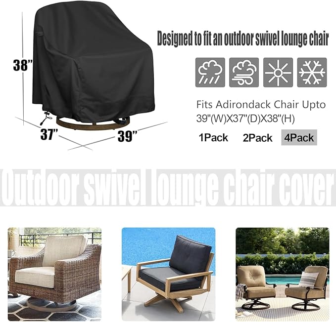 Outdoor Swivel Lounge Chair Cover 4 Pack, Waterproof Heavy Duty Outdoor Chair - Image 2