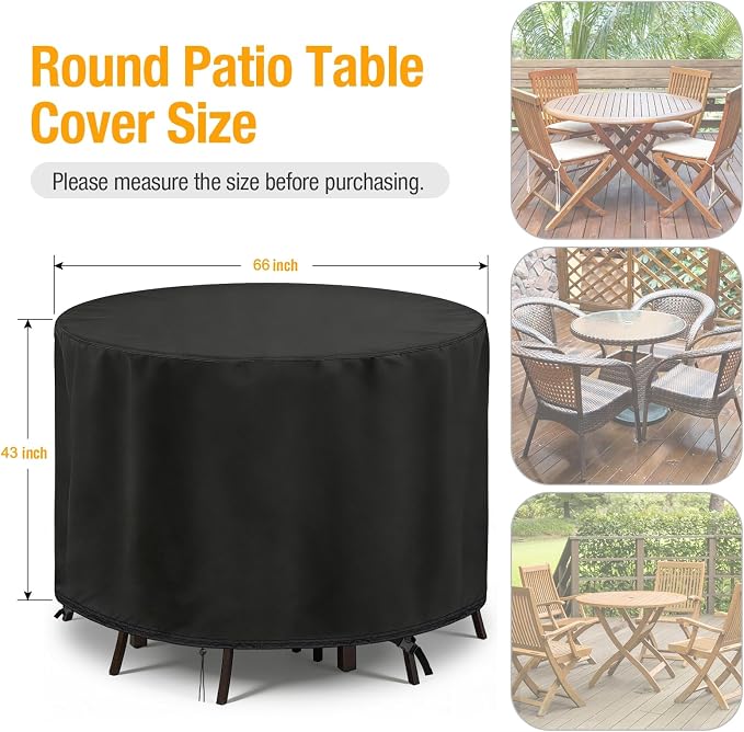 POMER Waterproof Round Patio Outdoor Table Cover, Bar Height Table and Chair - Image 2