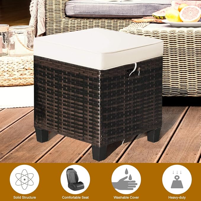 Tangkula 2 Pieces Outdoor Patio Ottoman, All Weather Rattan Wicker Ottoman Seat - Image 9