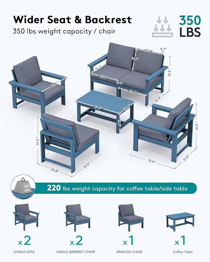 SERWALL HDPE Patio Conversation Set, 6-piece Sectional Outdoor Furniture Set - Image 2