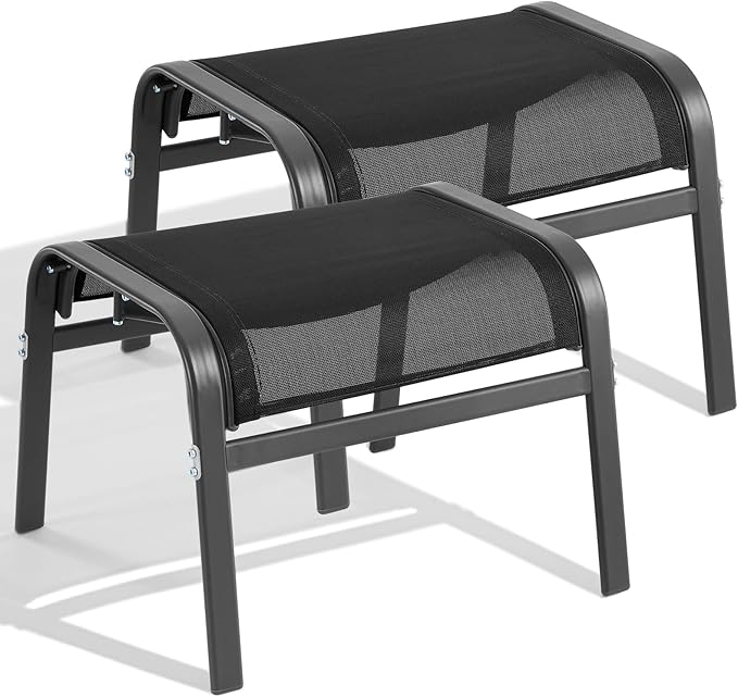 ONBRILL Outdoor Ottoman Foot Rest Set of 2, Textilene Fabric Outdoor Footstool by ONBRILL